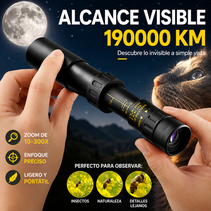 Monocular 10-300x40 con zoom – visión HD de alta potencia para actividades al aire libre y uso nocturno