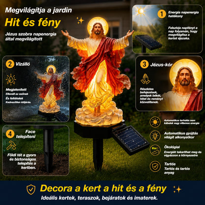 🔥 Napenergiával működő megvilágított Jézus-kerti szobor