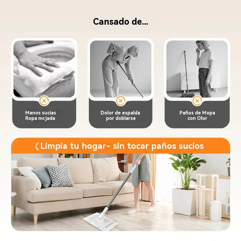 🔥【Juego de 4 piezas】Fregona sin enjuague🧹🏠 con diseño de pinza para paños, para que la limpieza del hogar sea más fácil