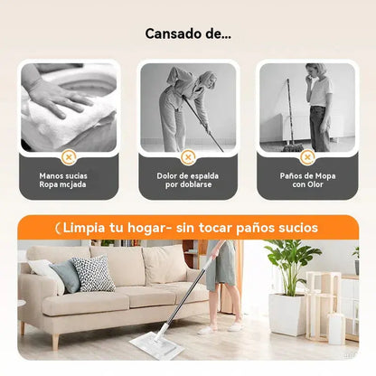 🔥【Juego de 4 piezas】Fregona sin enjuague🧹🏠 con diseño de pinza para paños, para que la limpieza del hogar sea más fácil