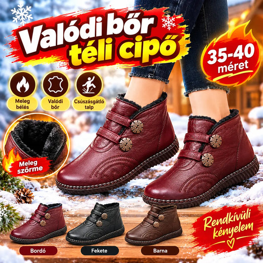 🔥【 35–40-es méret 】👢 Kézzel készült, valódi bőr téli cipő – melegítő polárbéléssel és csúszásmentes talppal.