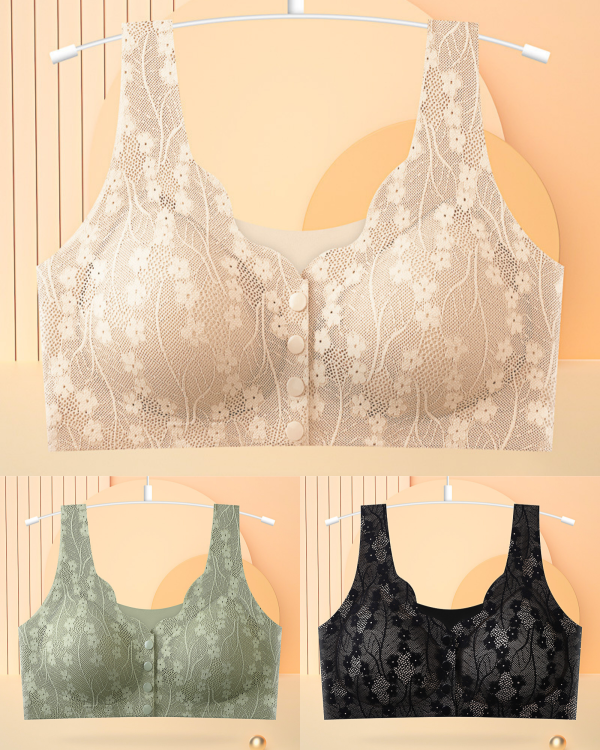 👙【3 darab 9500 Ft】Női vezeték nélküli csipke melltartó elülső rögzítéssel