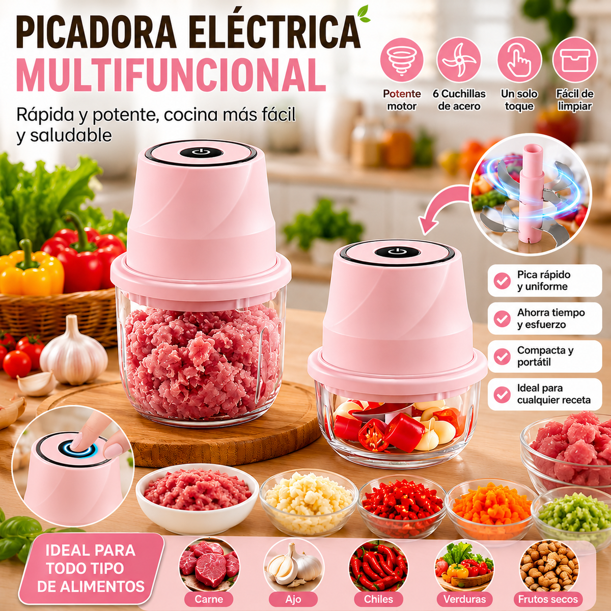 👍👍Mini Picadora Eléctrica de Alimentos Eficiente e Inalámbrica
