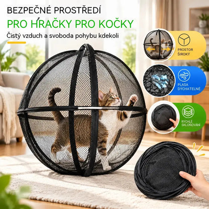🐱 Skládací kulovitý stan pro kočky s prodyšnou síťovinou · 360° ochrana · Bezpečný prostor na hraní doma i venku!