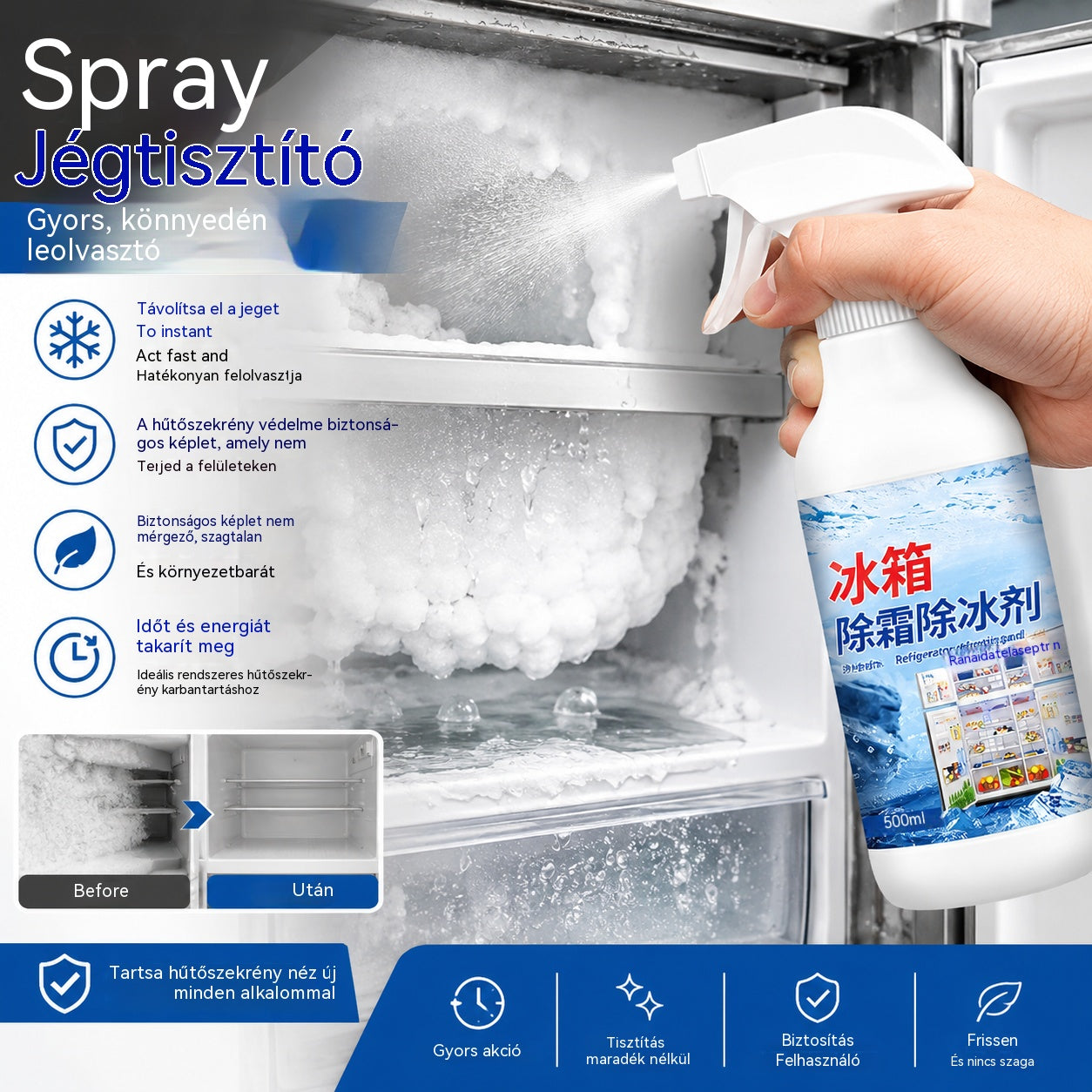 【Utolsó napi akció 50% KEDVEZMÉNY】Leolvasztó spray hűtőszekrényhez-fagyasztóhoz