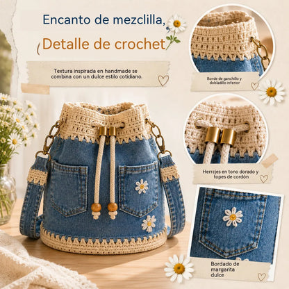 Un bolso de mezclilla tejida estilo bohemio que complementa todos tus looks ✨
