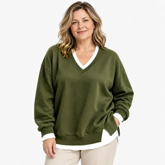【M-4XL/6 szín】2026 Újdonság - Őszi/Téli Kétrészes V-nyakú Pulóver, Plus Size Színblokkolás
