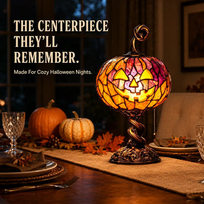 🔥Más vendido🔥👻🎃Lámpara de mesa luminosa con forma de calabaza - Lámpara de mesa de estilo retro con vidrieras