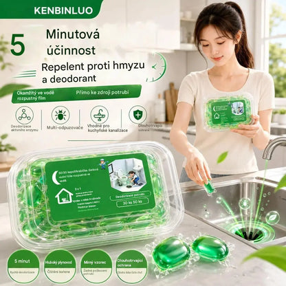 2 balení (100 tablet) 👍Vo vodě rozpustné kapsle pro eliminaci zápachu z odtoků – dokonalé řešení k zamezení šíření zápachu v koupelnách a kuchyních.