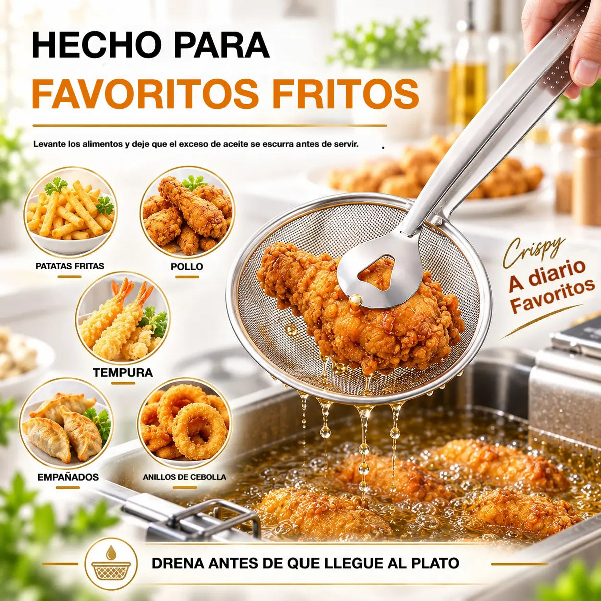 🍟🍗【3 piezas 25 euros【Compra 1 y llévate 2 gratis】】Pinzas y espumadera tipo araña 2 en 1: herramienta de acero inoxidable para freír y escurrir