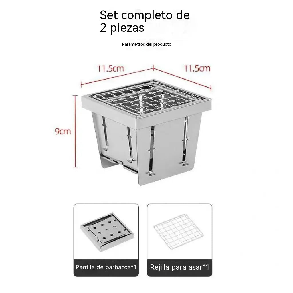 🍢🍤 Parrilla de carbón portátil, plegable y de acero inoxidable / Hornillo de bolsillo para exteriores