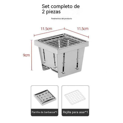 🍢🍤 Parrilla de carbón portátil, plegable y de acero inoxidable / Hornillo de bolsillo para exteriores