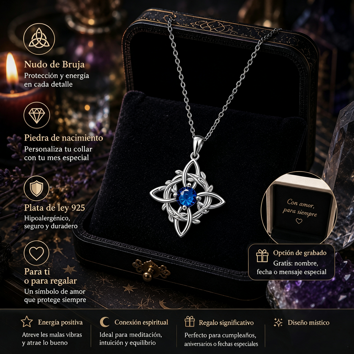 【Compra 1 y llévate 1 gratis】2 pieza 26 euros💥Collar místico de nudo de bruja con piedra de nacimiento 🔮💞 Protege a tus seres queridos