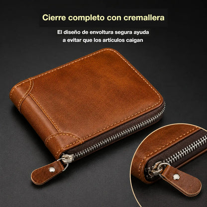 ✨🎁Cartera retro para hombre de piel sintética con cremallera, tarjetero/monedero plegable.