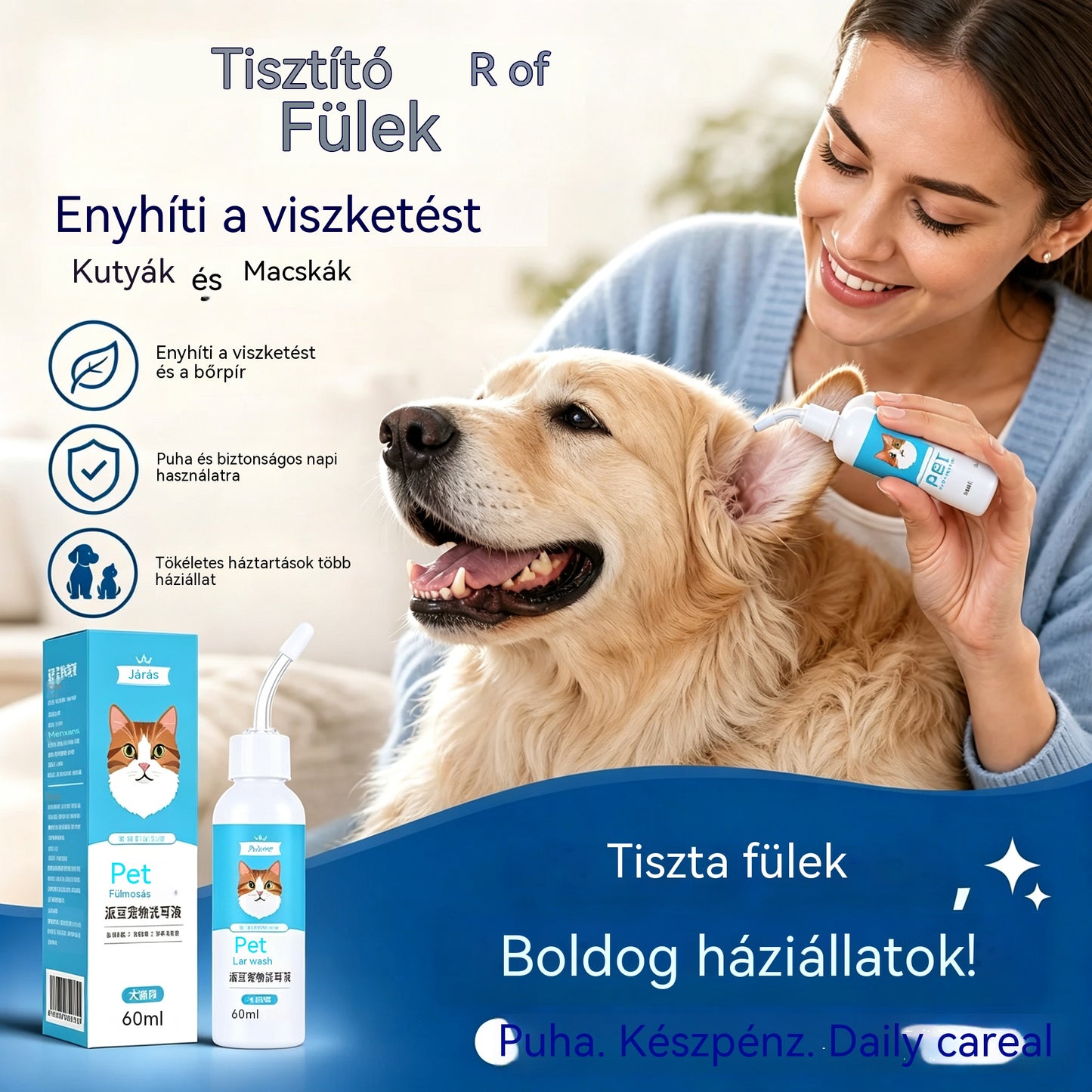 🐶🐱 Fültisztító kutyák és macskák fülviszketésének enyhítésére.