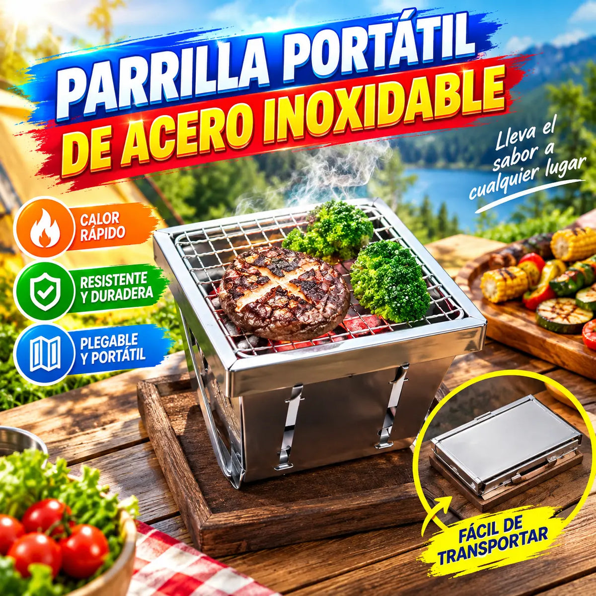 🍢🍤 Parrilla de carbón portátil, plegable y de acero inoxidable / Hornillo de bolsillo para exteriores
