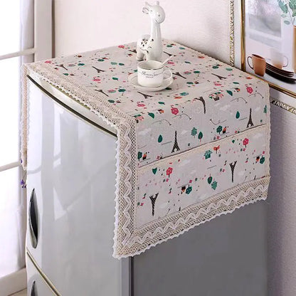 💖 ¡Oferta especial de último día! 💖【55 × 120 cm】 ✨ Funda para refrigerador de algodón y lino (resistente al polvo y a la grasa) con bolsillos de almacenamiento