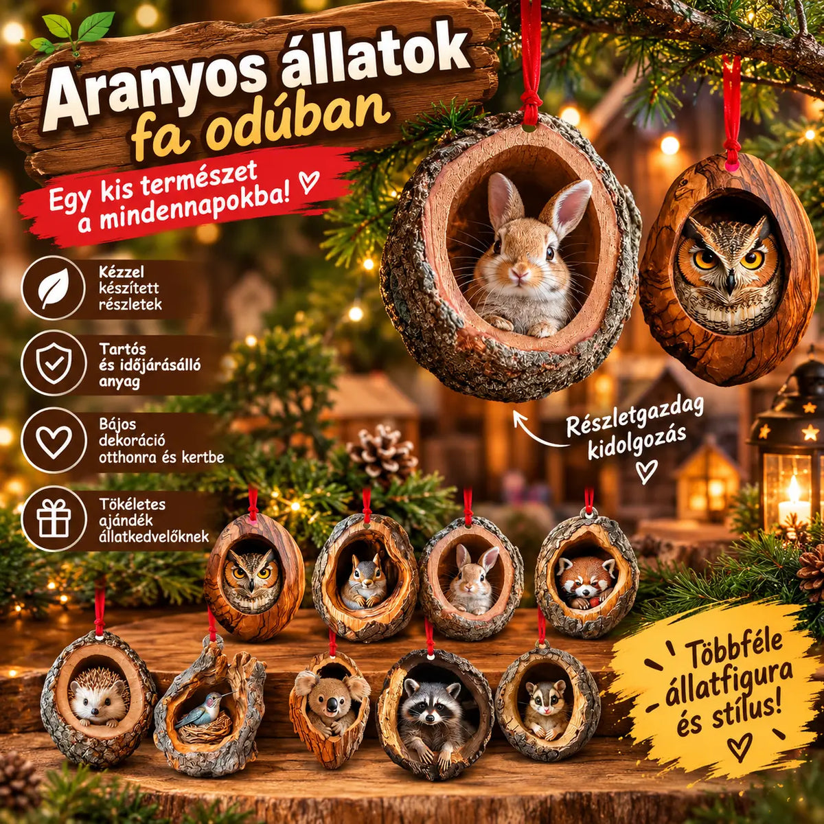 [10 részes készlet] 🎄 Állatfigurás karácsonyfadíszek — Függő állatdíszek