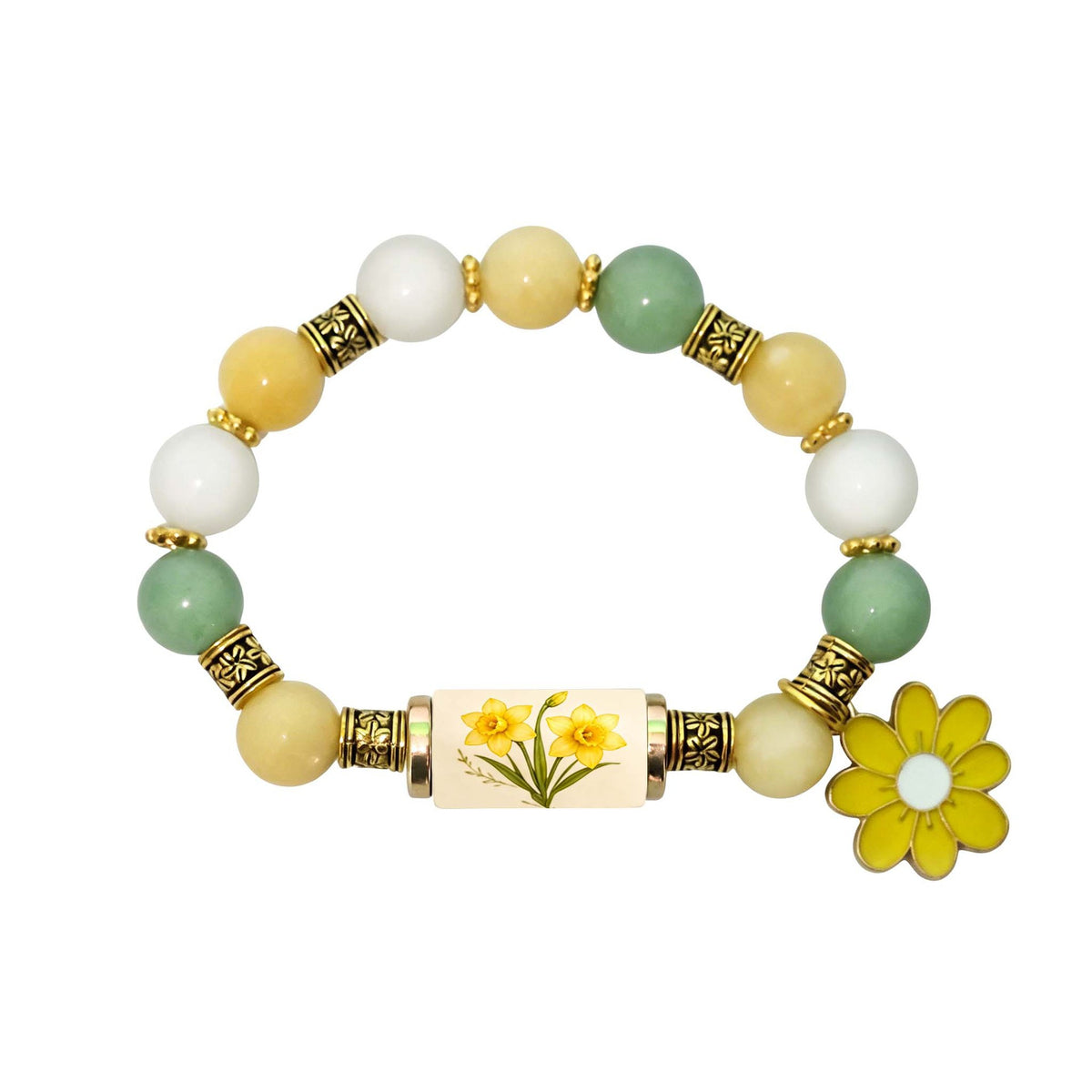 🔥【Compra 1 y llévate 1 gratis】🎁✨Pulsera de flores de cumpleaños de diciembre con colgante de rosa en forma de gota de aceite de aleación y pulsera de calcedonia🌸