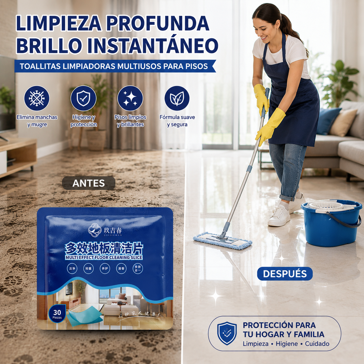 🧹【¡Compra 1 y recibe 1 GRATIS!】【240 piezas 27 euros】✨ 240 unidades de pastillas limpiadoras multiusos antibacterianas y desodorizantes | Aptas para madera dura, suelos laminados, azulejos y paredes de autocaravana