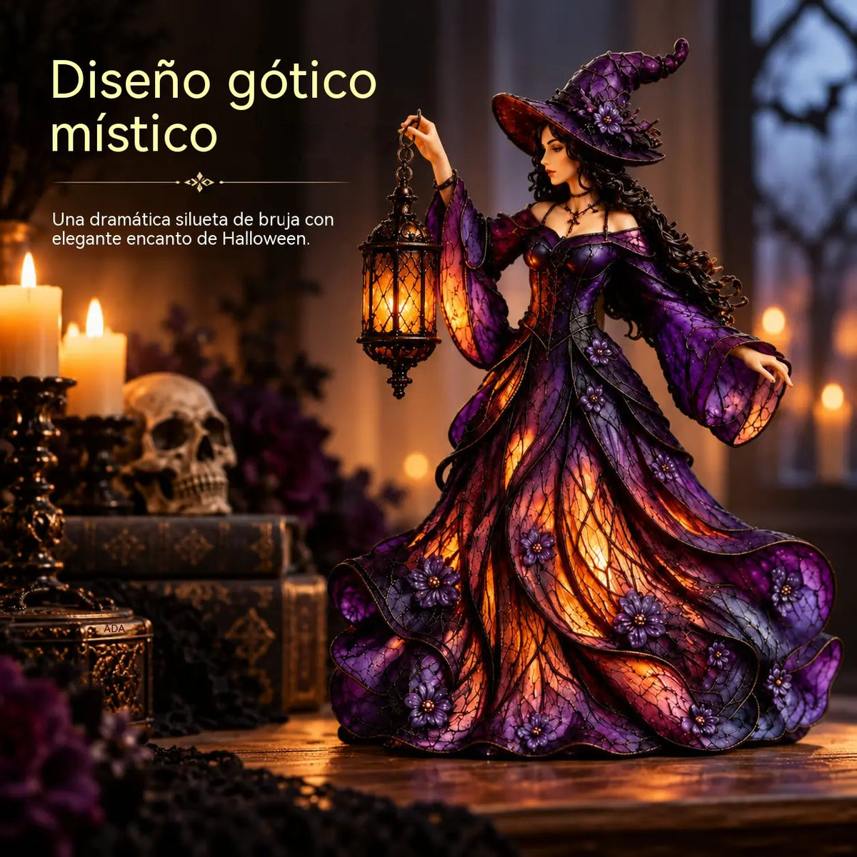 🧙‍♀️ Gotička figura vještice za Noć vještica s LED fenjerom 🧙‍♀️