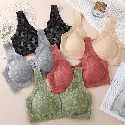 😍【Conjunto de 3 piezas】 ❤️【40-100 kg】👙Hermoso sujetador de encaje para mujer con cierre frontal, sin aros