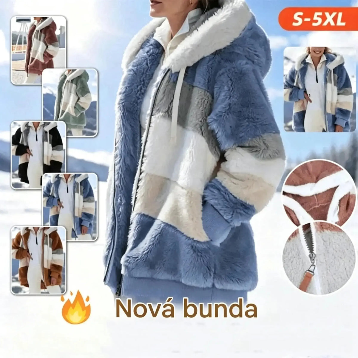 🔥 Poslední den – sleva 50 % ❄️【S–5XL】Nový dámský hřejivý kabát pro rok 2026, zateplený plyšový design s kontrastními pruhy ✅ Platba na dobírku