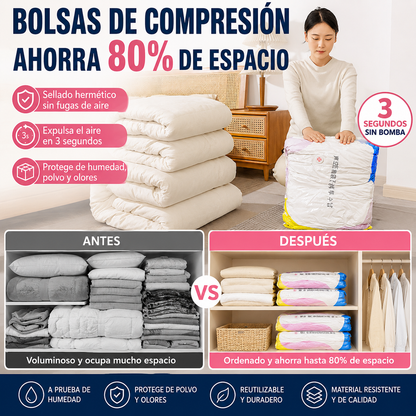 🧳 5 artículos por 28 euros 💨 Bolsa de almacenamiento al vacío grande y compresible: no requiere bomba, es a prueba de fugas e ideal para ahorrar espacio en maletas y en casa ✈️