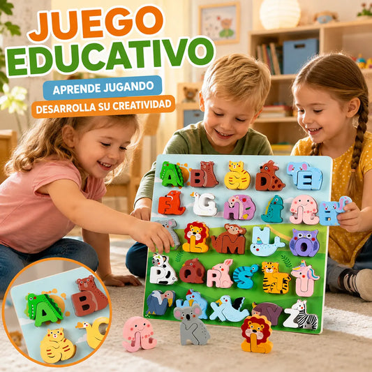 ⏳🔥¡50% DE DESCUENTO POR TIEMPO LIMITADO! ⏰🧱Juguete de madera de 26 piezas con letras y animales para emparejar🧩🧠