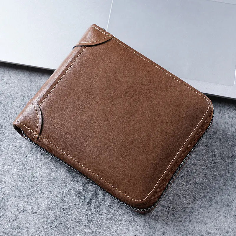 ✨🎁Cartera retro para hombre de piel sintética con cremallera, tarjetero/monedero plegable.