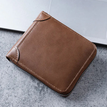 ✨🎁Cartera retro para hombre de piel sintética con cremallera, tarjetero/monedero plegable.
