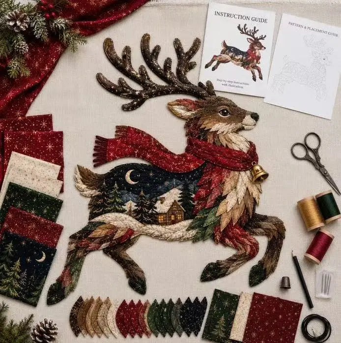 🔥ÚLTIMO DÍA 50% DE DESCUENTO - 🎄🎅Kit de patchwork navideño de animales del bosque para hacer tú mismo – ✨Crea un recuerdo festivo hecho a mano