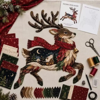 🔥ÚLTIMO DÍA 50% DE DESCUENTO - 🎄🎅Kit de patchwork navideño de animales del bosque para hacer tú mismo – ✨Crea un recuerdo festivo hecho a mano