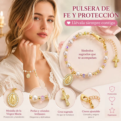 ✝️ Pulsera con cruz y piedra natal chapada en oro de 18 quilates ----- Pulsera con cruz y cuentas