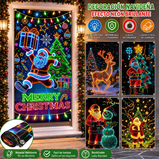 🎄UV fluoreszkáló karácsonyi banner ajtóra/háttérre/karácsonyi parti dekorációra/karácsonyi dekorációs anyag lógására