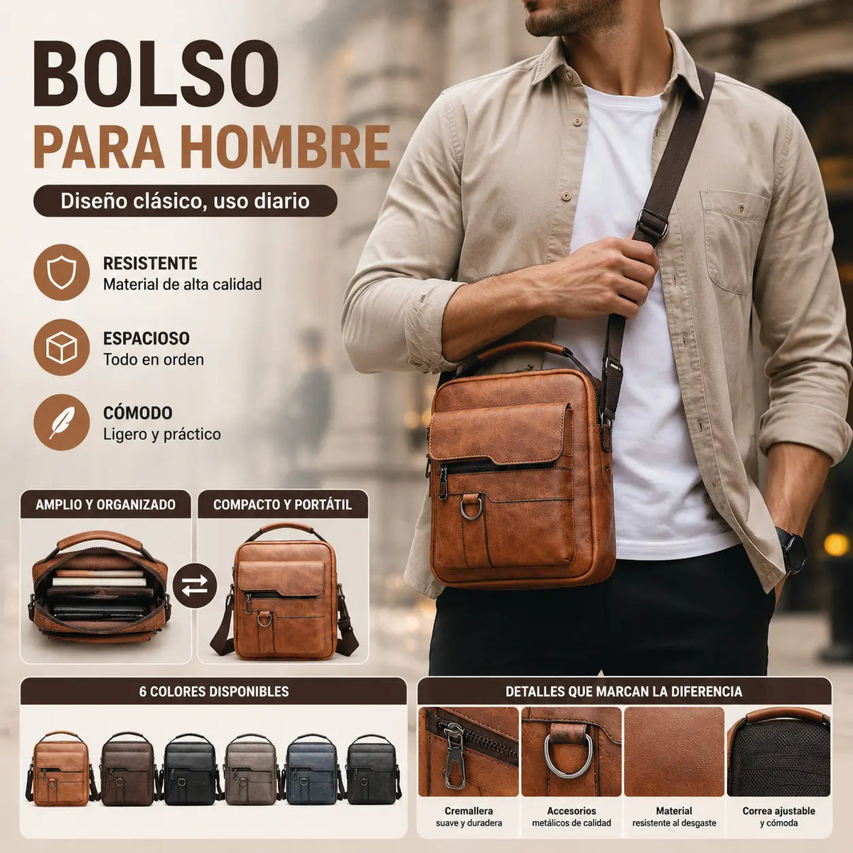 🏆【Versión de piel auténtica de primera calidad】💼Bolso de hombro vintage informal de gran capacidad para hombre