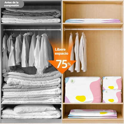 🧳【Juego de 5 piezas 28 euros】💨 Bolsa de almacenamiento al vacío grande y compresible: no requiere bomba, es a prueba de fugas e ideal para ahorrar espacio en maletas y en casa ✈️