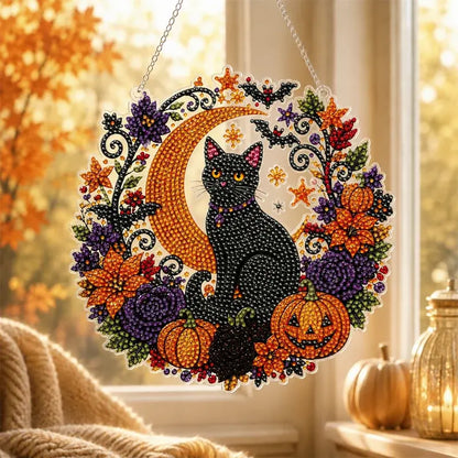 🍁🎃Halloweenská dekorace na okno - diamantový obraz, 4 veselé vzory, velikost 25×25 cm