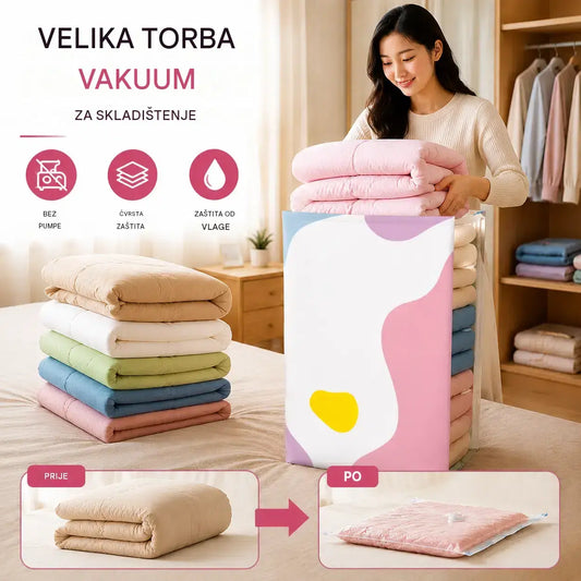 🧳【Set od 5 dijelova】💨 Velika, stlačiva vakuumska vrećica za pohranu: nije potrebna pumpa, nepropusna je i idealna za uštedu prostora u koferima i kod kuće ✈️