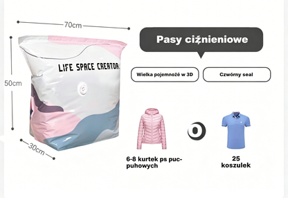 👕📦【Zestaw 5 sztuk! 22 zł / sztuka】Worki próżniowe do kompresji ubrań, nie wymagają pompki | Dwuwarstwowy pasek uszczelniający o pogrubionej konstrukcji zapobiegający pękaniu i przeciekaniu.