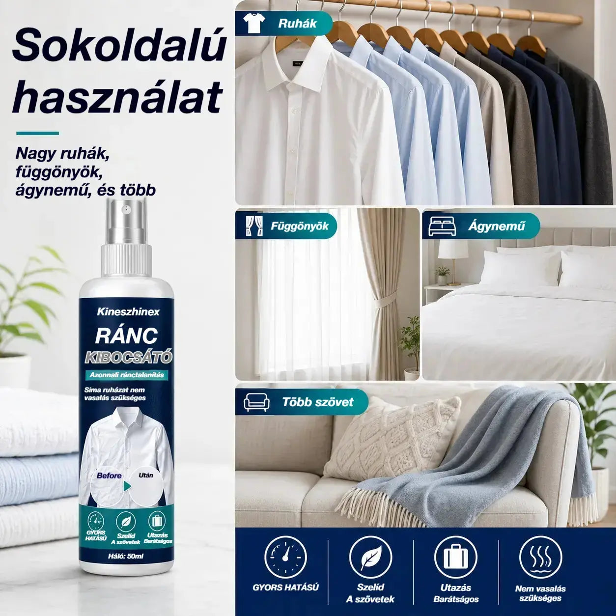 3 üveg 8900Ft👔Ránctalanító spray ruhákra✨ Azonnali ránctalanítás - vasalásmentes, utazáshoz is tökéletes, statikus elektromosságmentes és friss.