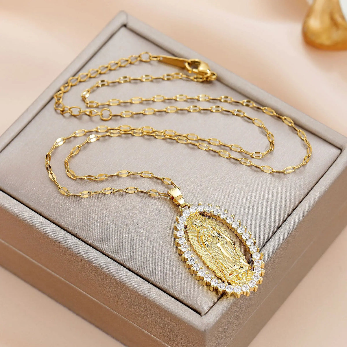 🎁👼Collar de la Virgen María chapado en oro (Oferta por tiempo limitado) - La fe y la protección te acompañan en tu camino.