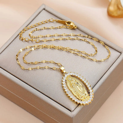 🎁👼Collar de la Virgen María chapado en oro (Oferta por tiempo limitado) - La fe y la protección te acompañan en tu camino.