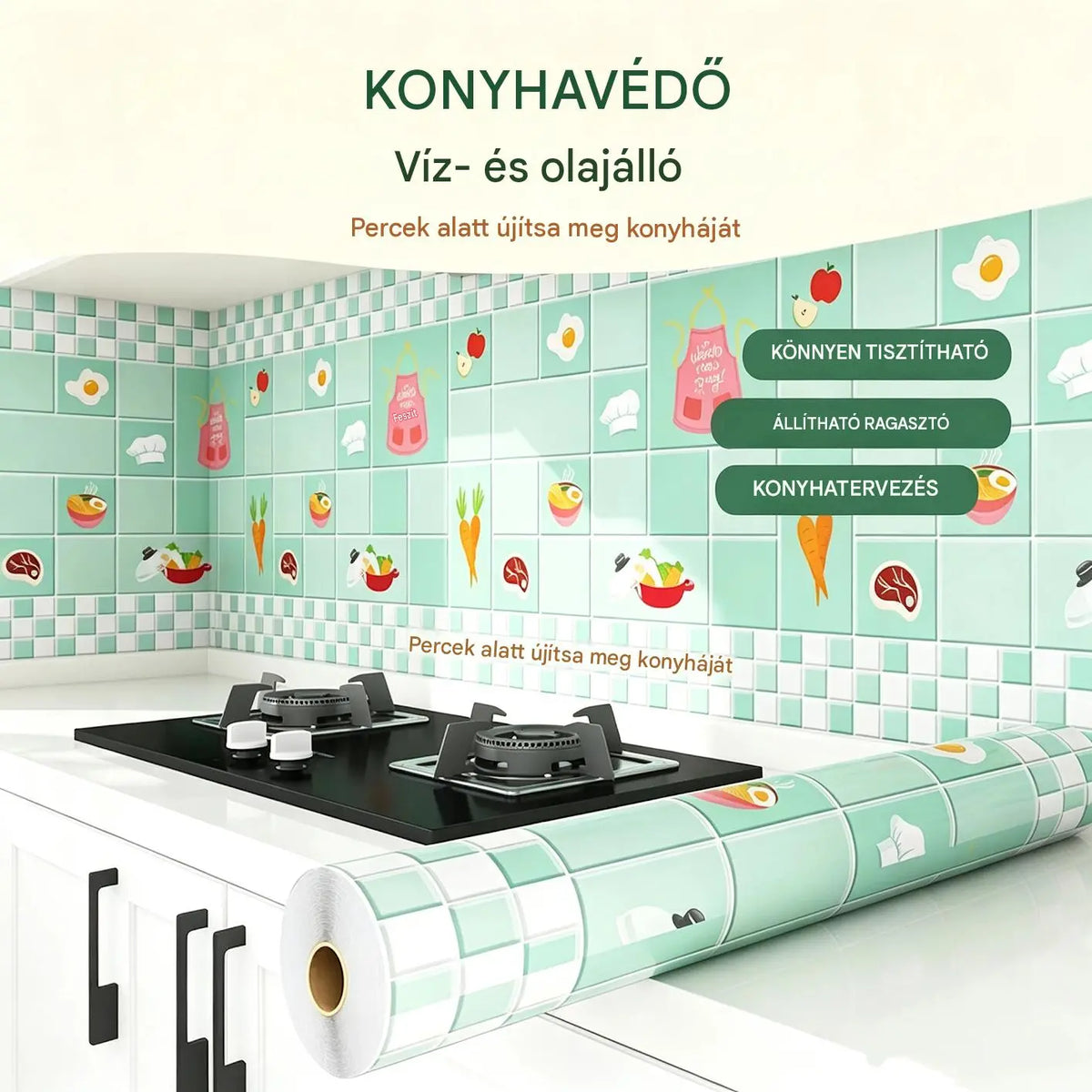 Olajálló matricák konyhába, vízálló öntapadós tapéta, konyhapultvédő.