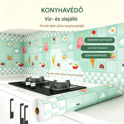 Olajálló matricák konyhába, vízálló öntapadós tapéta, konyhapultvédő.