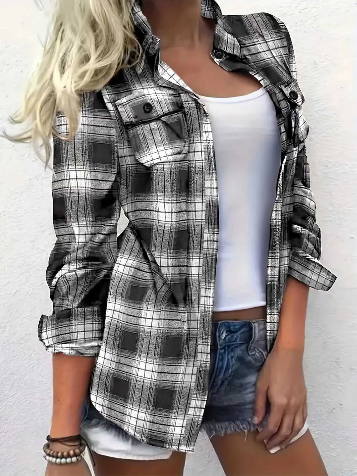 🔥【XL-5XL】🎁🍂 Új őszi/téli hétköznapi, hosszú ujjú, kockás, galléros dzseki