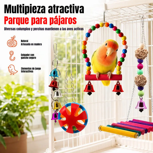 ⏳🔥¡50% DE DESCUENTO POR TIEMPO LIMITADO! ⏰Set de juguetes para loros con percha columpio y juguetes para masticar, ideal para decorar la jaula y combatir el aburrimiento🦜🪀