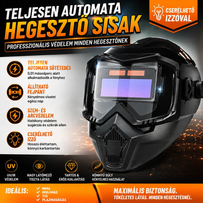 🔥😎Teljesen automatikus hegesztőálarc⚡Intelligens fénybeállítás, professzionális védelem
