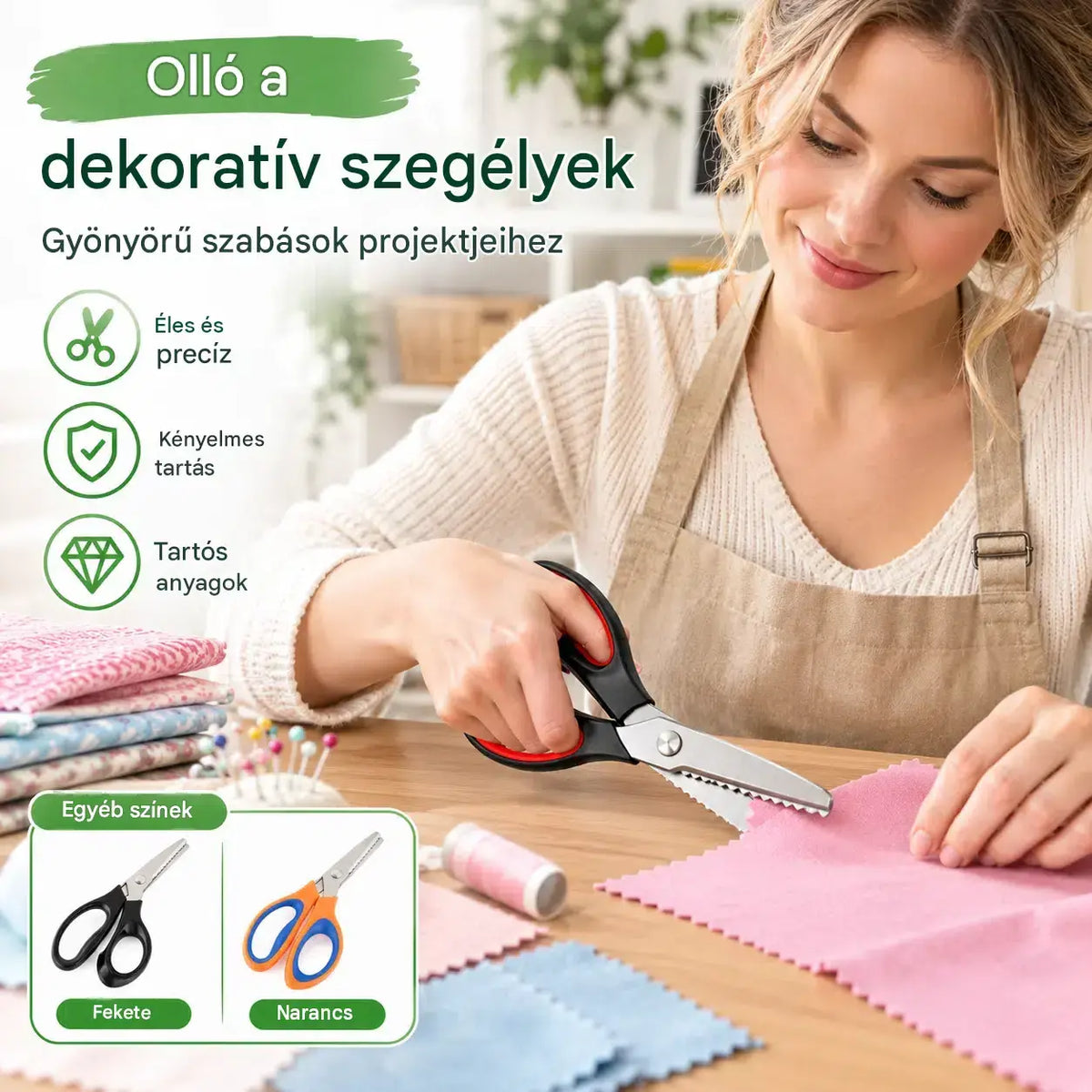 ✂️Professzionális, fogazott élű olló varráshoz, kézműves munkákhoz és mindennapi barkácsprojektekhez