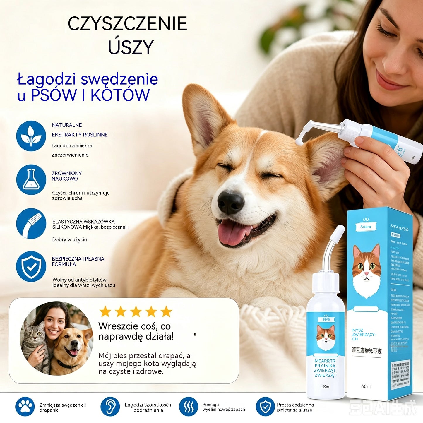 🐶【Kup 1, otrzymaj 1 gratis】【2 za 89  zł. 】🐱 Środek do czyszczenia uszu łagodzący swędzenie u psów i kotów.